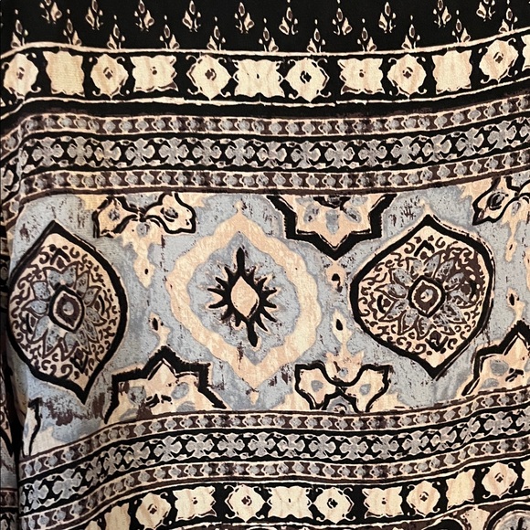 Patterned Black and muted blue Women's Silk Blouse - Picture 8 of 8